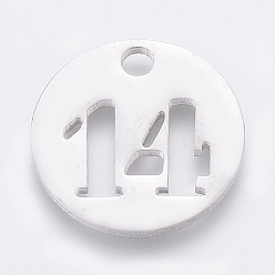 Number 304 Stainless Steel Pendants, Cut-Out, Hollow, Flat Round with Number, Stainless Steel Color, Num.14, 19x1.5mm, Hole: 2.5mm