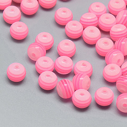 Rose Chaud Perles de résine à rayures transparentes, ronde, rose chaud, 8mm, Trou: 1.6~2mm