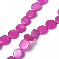 Magenta Spray Painted Natural Freshwater Shell Beads Strands, Flat Round, Magenta, 12.5x3mm, Hole: 1mm, about 32pcs/strand, 15.63 inch(39.7cm)