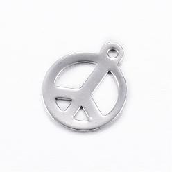 Stainless Steel Color 201 Stainless Steel Charms, Peace Sign, Stainless Steel Color, 15x12.5x0.8mm, Hole: 1mm