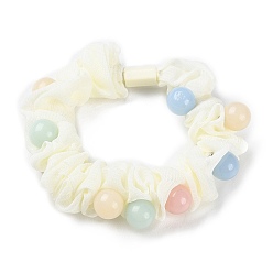 Beige Tissu élastique liens de cheveux, avec perle en plastique, accessoires de cheveux pour filles ou femmes, beige, 17mm, diamètre intérieur: 50 mm