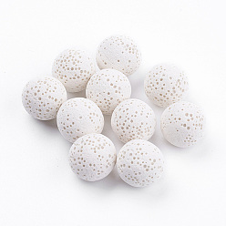 Белый Невощеные бусины из натуральной лавы, для парфюмерных шариков эфирного масла, ароматерапевтические бусы, окрашенные, круглые, нет отверстий / незавершенного, белые, 13~14 мм