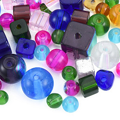 Colorful Glass Beads, Mixed Shapes, with Column Acrylic Bead Containers, Colorful, 4.5~9x4.5~9x4~8.5mm, Hole: 1.2~1.6mm, Box: 85x85x85mm