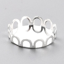 Silver 304 Stainless Steel Cabochon Settings, Lace Edge Bezel Cups, Flat Round, Silver, 13x3mm Tray: 12mm