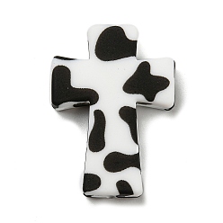 Black Cross with Cow Silicone Focal Beads, Chewing Beads For Teethers, DIY Nursing Necklaces Making, Black, 35x25x8mm, Hole: 2mm