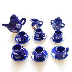 Flower Mini Ceramic Tea Sets, including Teacup, Saucer, Teapot, Cream Pitcher, Sugar Bowl, Miniature Ornaments, Micro Landscape Garden Dollhouse Accessories, Pretending Prop Decorations, Flower Pattern, 15pcs/set