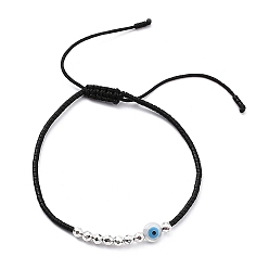 Blanc Mauvais œil réglable en résine et plastique et perles de miyuki tressées bracelet pour femme, blanc, diamètre intérieur: 2~3-1/8 pouce (5~8 cm)