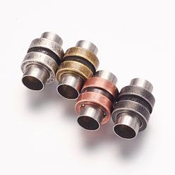 Mixed Color 304 Stainless Steel Magnetic Clasps with Glue-in Ends, Column, Mixed Color, 16x10mm, Hole: 6mm