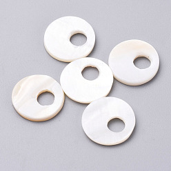 Seashell Color Natural Freshwater Shell Beads, Flat Round, Seashell Color, 20.5x3mm, Hole: 7mm