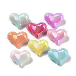 Mixed Color UV Plating Opaque Acrylic Beads, Iridescent, Heart, Mixed Color, 16.5x21x10mm, Hole: 2mm
