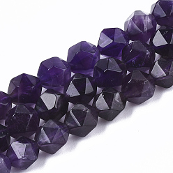 Amethyst Natural Amethyst Beads Strands, Star Cut Round Beads, Faceted, 10x9~10mm, Hole: 1mm, about 39pcs/strand, 15.3 inch