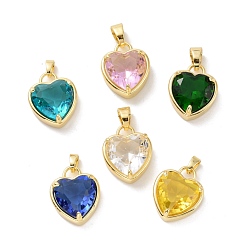 Mixed Color Glass Pendants, with Golden Plated Brass Findings, Cadmium Free & Lead Free, Heart, Mixed Color, 18x14.5x8mm, Hole: 4x6mm