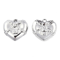 Stainless Steel Color 201 Stainless Steel Pendants, Locked Heart Charm, Stainless Steel Color, 19.5x20x3.5mm, Hole: 1.8mm
