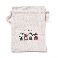 Others Christmas Cotton Cloth Storage Pouches, Rectangle Drawstring Bags, for Candy Gift Bags, Gift Box Pattern, 13.8x10x0.1cm