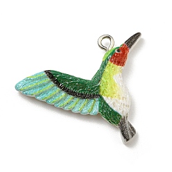 Colorful Opaque Resin Pendants, Bird Charms with Platinum Tone Iron Loops, Colorful, 25x32x5mm, Hole: 2mm