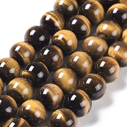 Tiger Eye Natural Tiger Eye Round Bead Strands, Grade A+, 8mm, Hole: 1mm, about 50pcs/strand, 15.5 inch