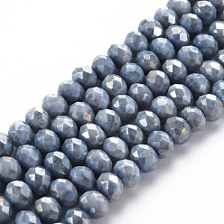 Gray Opaque Baking Painted Glass Beads Strands, Imitation Stones, Faceted, AB Color Plated, Rondelle, Gray, 8x6mm, Hole: 1.2mm, about 63~64pcs/strand, 15.87 inch~16.14 inch(40.3~41cm)