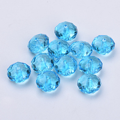 Bleu Ciel Foncé Perles acryliques transparentes, facette, rondelle, bleu profond du ciel, 22x15mm, trou: 3 mm, environ 135 pcs / 500 g
