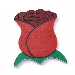 Fleur Pendentifs acryliques, breloque sur le thème de la saint valentin, motif rose, 37x33.5x2mm, Trou: 1.5mm