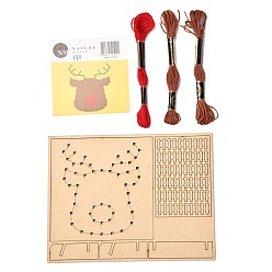 Deer Christmas Themed DIY Nail String Art Kit for Adults, Drawing Nails Winding Lines Painting, Including Wooden Stencil and Woolen Yarn, Deer Pattern, 21x16x0.3cm