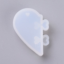 Blanco Moldes colgantes de silicona, moldes de resina, para resina uv, fabricación de joyas de resina epoxi, corazón, blanco, 46x34x5.5 mm, agujero: 3x4 mm y 6x7 mm, 2 PC / sistema