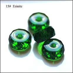 Verde Imitación perlas de cristal austriaco, aaa grado, facetados, plano y redondo, verde, 8x3.5 mm, agujero: 0.9~1 mm