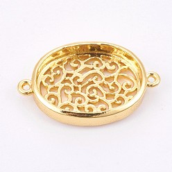 Golden Brass Cabochon Connector Settings, Long-Lasting Plated, Oval, Golden, Tray: 12x16mm, 14x22x4mm, Hole: 0.8mm