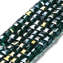 Turquoise Perles en verre electroplate, de couleur plaquée ab , facette, cube, turquoise, 6x6x6mm, Trou: 1mm