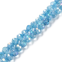Bleu Ciel Foncé Transparentes perles de verre de galvanoplastie brins, facette, ronde, de couleur plaquée ab , bleu profond du ciel, 6x5.5mm, Trou: 1.2mm, Environ 70 pcs/chapelet, 14.84 pouce (37.7 cm)