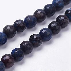 Bleu Naturelles feuille d'argent jaspe perles brins, ronde, facette, teint, bleu, 8mm, Trou: 1mm, Environ 26 pcs/chapelet, 7.9 pouce (20.3 cm)