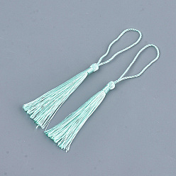 Pale Turquoise Polyester Tassel Big Pendant Decorations, Pale Turquoise, 80~90x6~7mm
