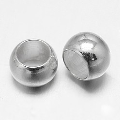 Argent Rondelle perles de laiton, tonneau, couleur argent plaqué, 6x4mm, Trou: 4mm