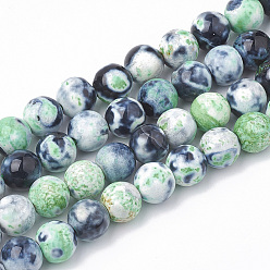 Lime Dyed Natural Fire Crackle Agate Beads Strands, Round, Lime, 8~8.5mm, Hole: 1mm, about 48pcs/strand, 14.9 inch