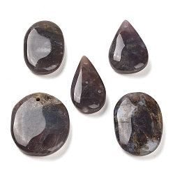 Natural Agate Natural Purple Agate Pendants, Teardrop/Oval Charms, 36~38.5x20.5~33x8.5~10mm, Hole: 2mm