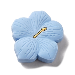 Bleu Ciel Clair Perles focales en silicone de fleur de cerisier, Diy soins infirmiers colliers faisant, lumière bleu ciel, 28x29x9.5mm, Trou: 2mm