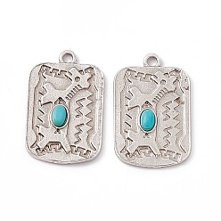 Antique Silver Synthetic Turquoise Pendants, Rectangle Charms with Giraffe, with Rack Plating Alloy Findings, Antique Silver, 34x21x4mm, Hole: 3mm