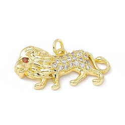 Oro Micro latón allanan colgantes cúbicos del zirconia, encanto de león, dorado, 12.5x27x3.5 mm, agujero: 3 mm