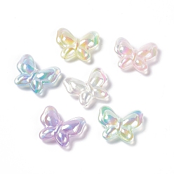 Couleur Mélangete Perles acryliques opaques, avec de la poudre de paillettes, couleur ab , papillon, couleur mixte, 27x32x8.5mm, Trou: 2mm