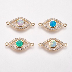 Mixed Color Brass Micro Pave Cubic Zirconia Links, with Synthetic Opal, Eye, Golden, Mixed Color, 9x20x3mm, Hole: 1mm