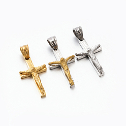 Couleur Mélangete Thème de pâques hommes 201 pendentifs croix crucifix en acier inoxydable, couleur mixte, 26x15x5mm, Trou: 5x6mm