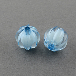 Sky Blue Transparent Acrylic Beads, Bead in Bead, Round, Pumpkin, Sky Blue, 10mm, Hole: 2mm, about 1100pcs/500g