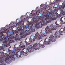 Purple Electroplate Glass Beads Strands, AB Color Plated, Faceted, Round, Purple, 3.5~4.5mm, Hole: 0.5mm, about 100pcs/strand, 13.9~15.7 inch(35.5~40cm)