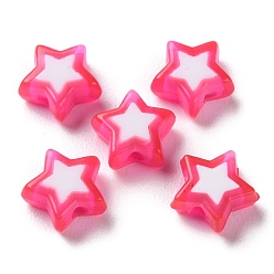 Hot Pink Star Acrylic Beads, Bead in Bead, Hot Pink, 8.5x9x4mm, Hole: 1.8mm, about 2941pcs/500g