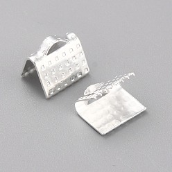 Silver 304 Stainless Steel Ribbon Crimp Ends, Silver, 7x8x6mm, Hole: 1x2.5mm