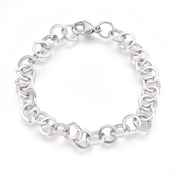 Stainless Steel Color 304 Stainless Steel Cable Chain Bracelets, with Lobster Claw Clasps, Stainless Steel Color, 8-3/8 inch(21.1cm), 9mm