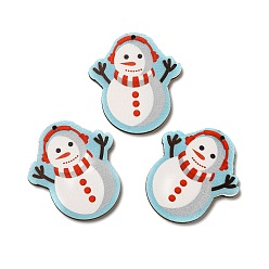 Snowman Single Face Printed Wood Pendants, Christmas Charms, Snowman, 49.5x44x2.6mm, Hole: 2mm