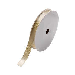 None Pattern Flat Christmas Theme Polyester Satin Ribbon, Hot Stamping Ribbon, Clothes Accessories, Gold, None Pattern, 3/8 inch(9.5~10mm), about 9.84 Yards(9m)/Roll
