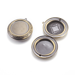 Antique Bronze Brass Locket Pendants, Photo Frame Charms for Necklaces, Flat Round, Antique Bronze, 48x44.5x10mm, Hole: 2mm
