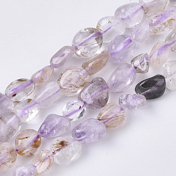 Quartz Rutilated Perles de quartz rutile violet naturel, nuggets, pierre tombée, 5~11x5~8x3~6mm, Trou: 0.8mm, sur: 52~56 perle / Chapelet, 15.94 pouce (40.5 cm)