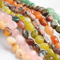 Mixed Stone Nuggets Natural & Synthetic Mixed Gemstone Bead Strands, Tumbled Stone, 14~20x8~12mm, Hole: 1mm, about 23pcs/strand, 15.74 inch